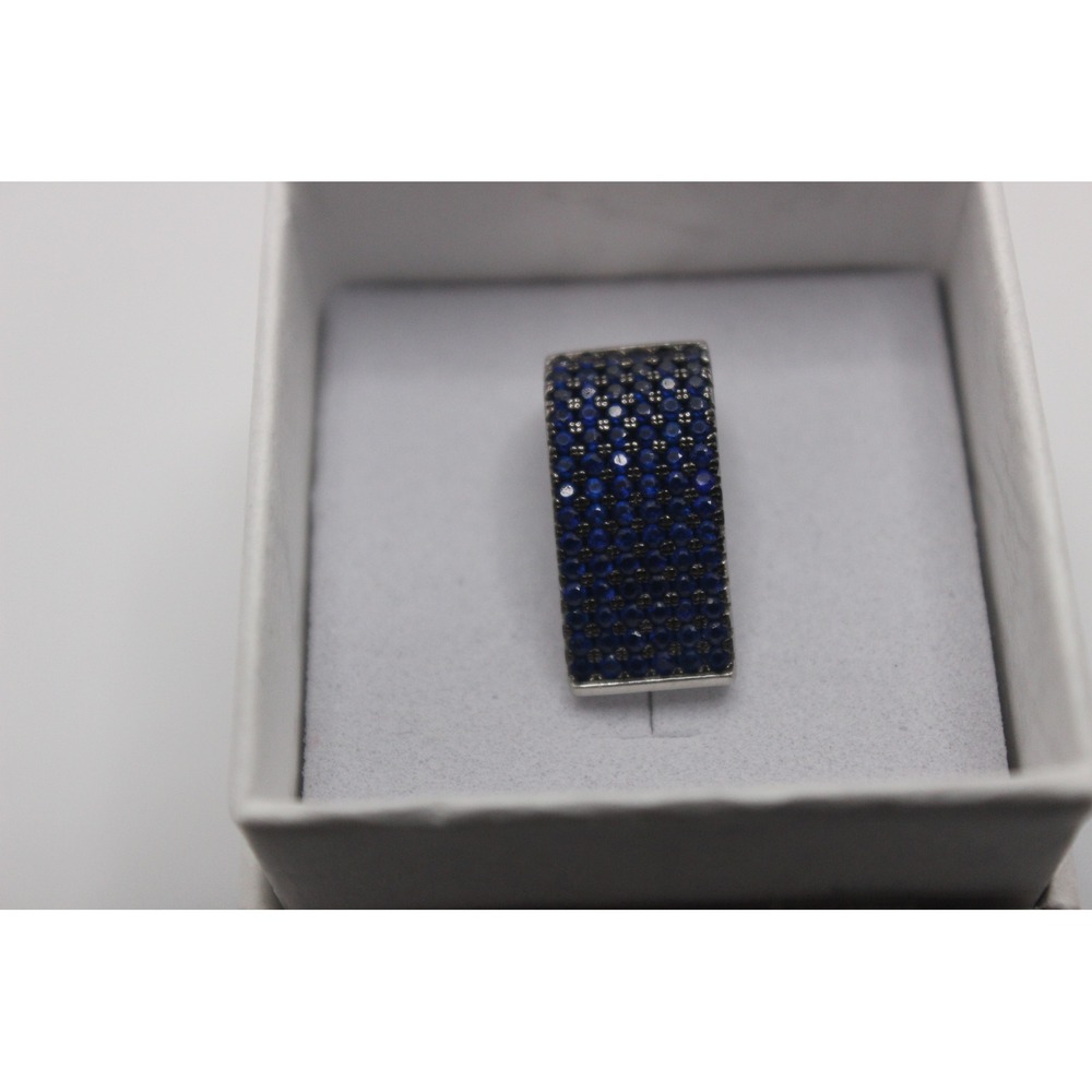 Sterling Silver 925 Blue Pave Stone Wide Huggie Hoop Earrings 7.5g